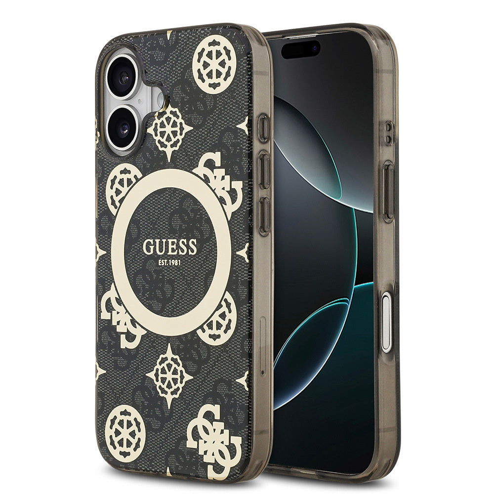 Apple iPhone 17 Kılıf Guess Orjinal Lisanslı M-safe Şarj Özellikli IML Peony ve 4G Desenli Klasik Logolu Kapak - Görsel 4
