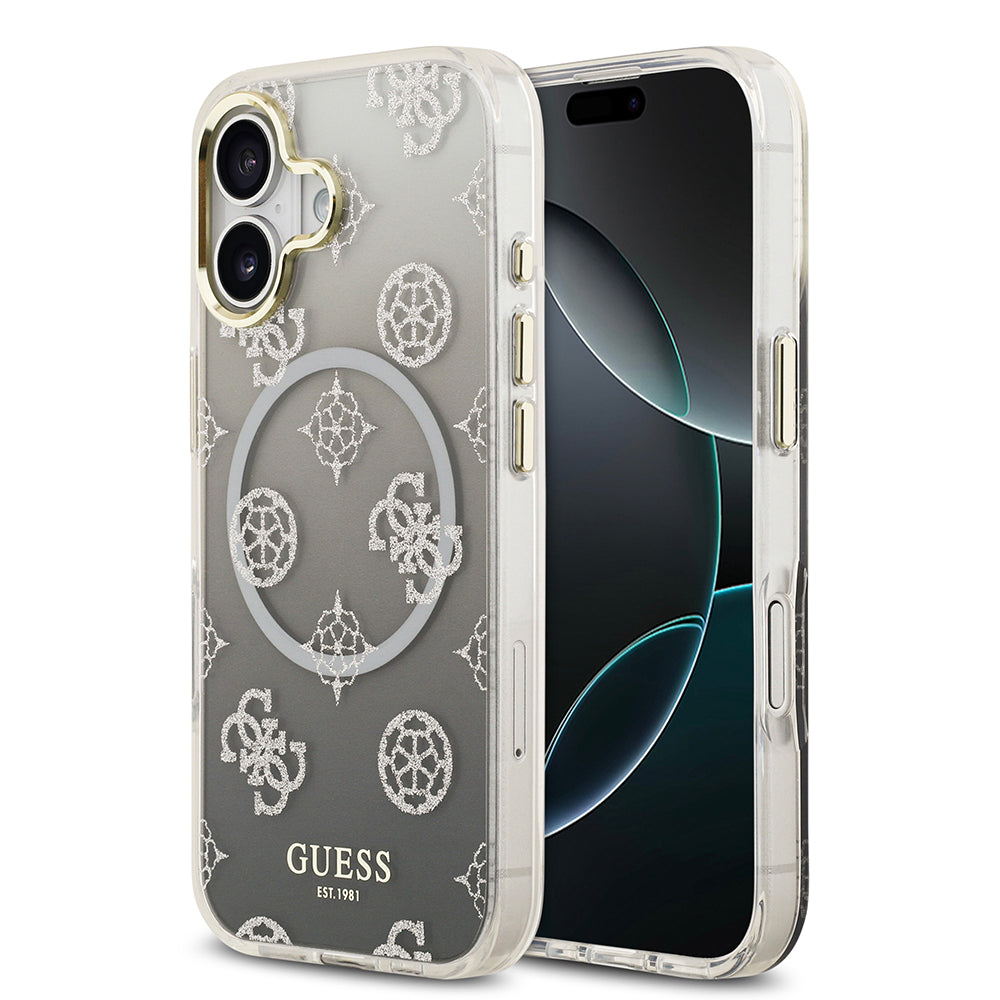Apple iPhone 17 Kılıf Guess Orjinal Lisanslı M-safe Şarj Özellikli Simli Peony Desenli Silikon Kapak - Görsel 3