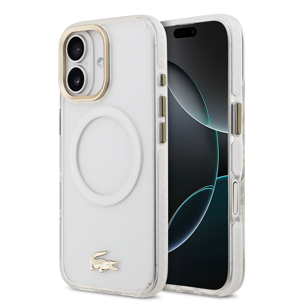 Apple iPhone 17 Kılıf Lacoste Orjinal Lisanslı M-safe Şarj Özellikli Gold Timsah Logolu Buzlu Kapak - Görsel 4