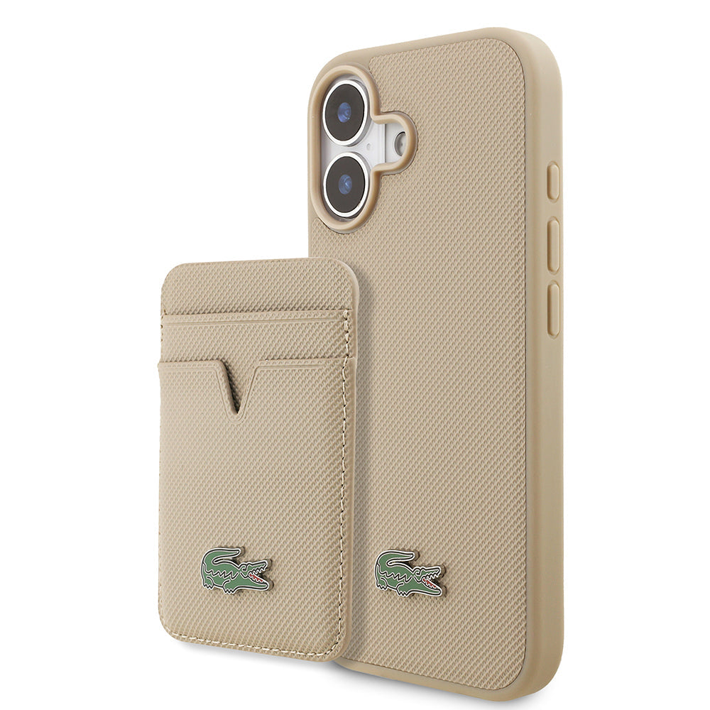 Apple iPhone 17 Kılıf Lacoste Orjinal Lisanslı M-safe Şarj Özellikli PU Pike Desenli Metal Logolu Kartlıklı Kapak - Görsel 5