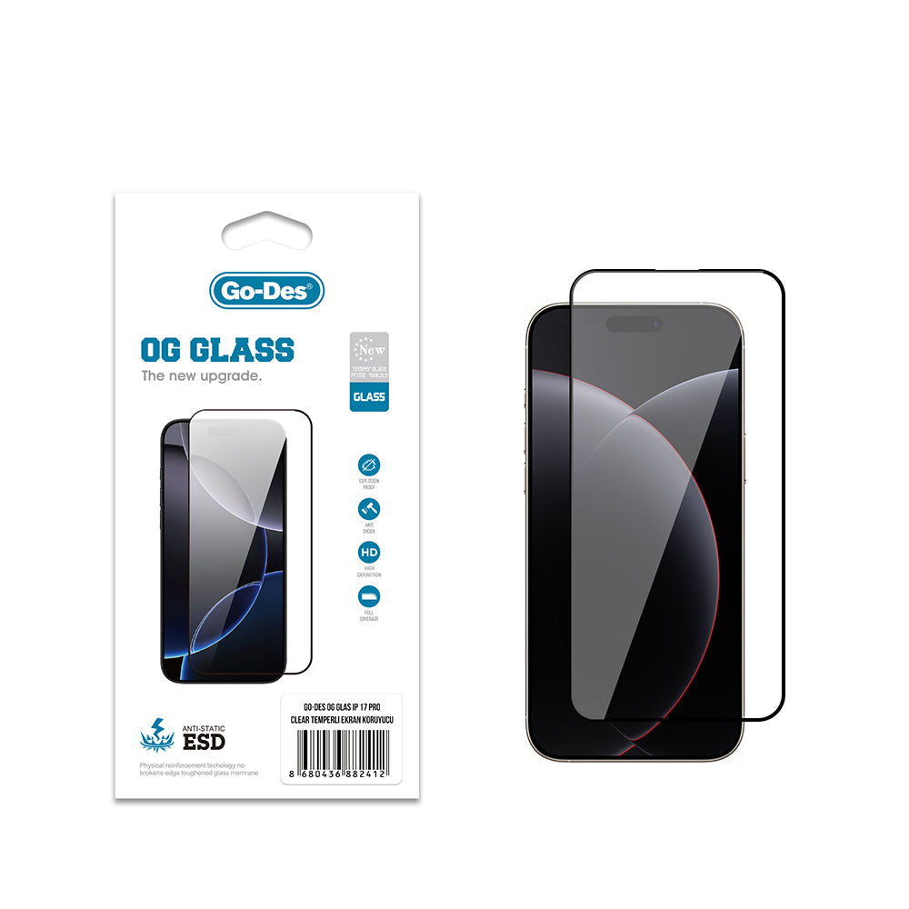 Apple iPhone 17 Pro Go Des OG Glass Antistatik Temperli Cam Ekran Koruyucu - Görsel 2