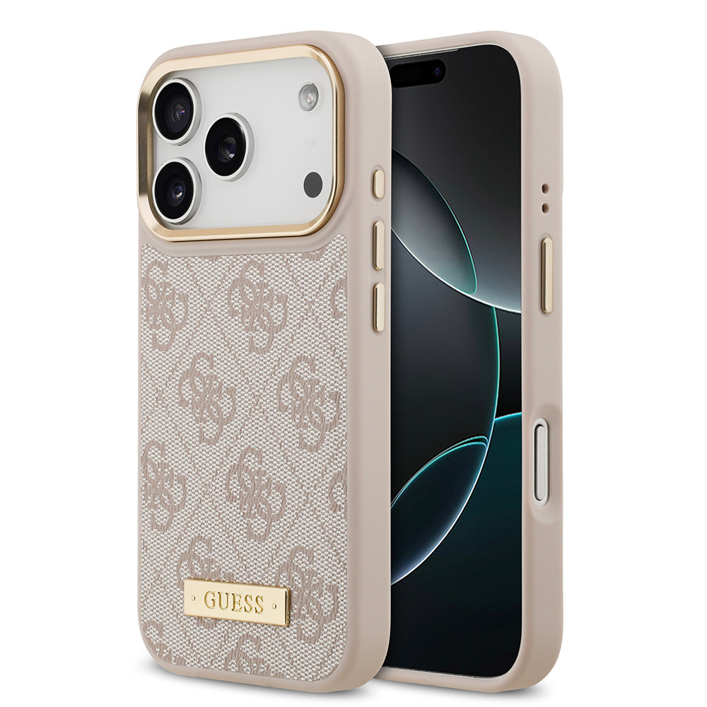 Apple iPhone 17 Pro Kılıf Guess Orjinal Lisanslı M-safe Şarj Özellikli 4G Desenli PU Metal Plaka Klasik Logolu Kapak - Görsel 4