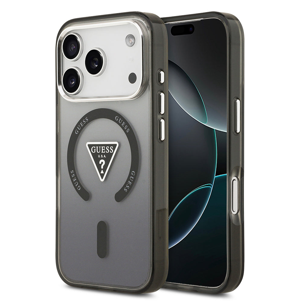 Apple iPhone 17 Pro Kılıf Guess Orjinal Lisanslı M-safe Şarj Özellikli IML Baskılı Üçgen Logolu Metal Kamera Çerçeveli Kapak - Görsel 3