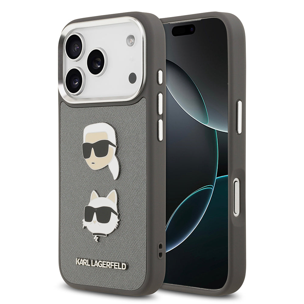 Apple iPhone 17 Pro Kılıf Karl Lagerfeld Orjinal Lisanslı Metal Logolu K&C Heads Pin Kapak - Görsel 3
