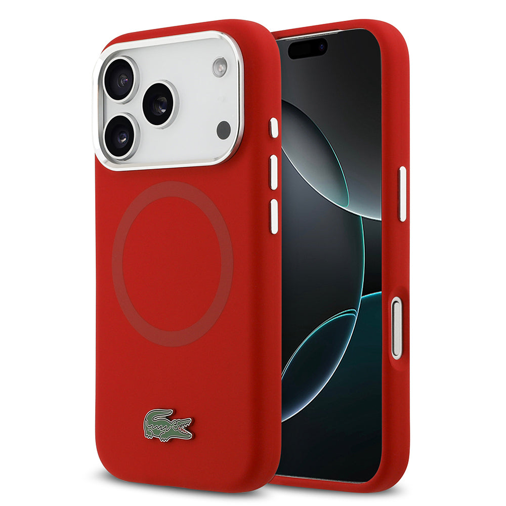 Apple iPhone 17 Pro Kılıf Lacoste Orjinal Lisanslı M-safe Şarj Özellikli İkonik Logolu Metal Kamera Çerçeveli Silikon Kapak - Görsel 5