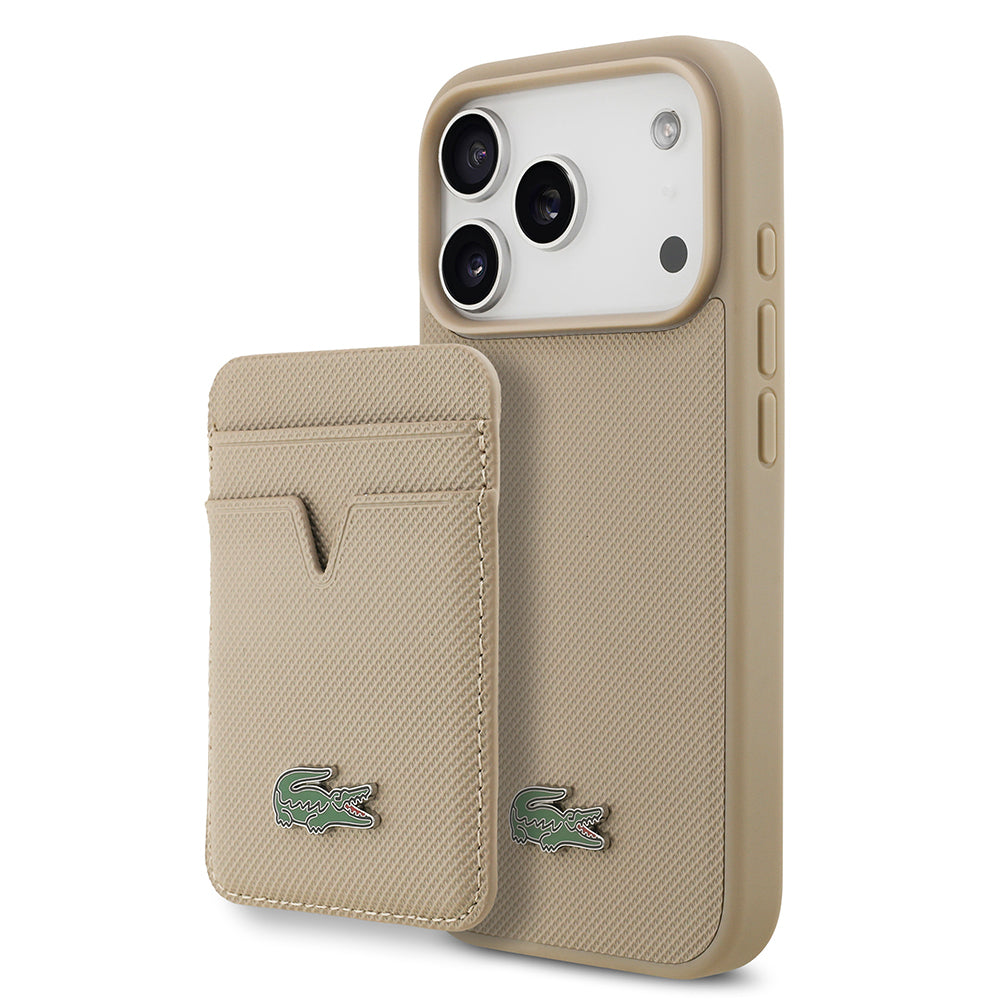 Apple iPhone 17 Pro Kılıf Lacoste Orjinal Lisanslı M-safe Şarj Özellikli PU Pike Desenli Metal Logolu Kartlıklı Kapak - Görsel 5