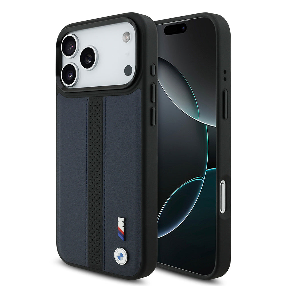 Apple iPhone 17 Pro Max Kılıf BMW Orjinal Lisanslı M-safe Şarj Özellikli Deri Arka Yüzey Metal Logolu Delikli Şerit Tasarımlı Kapak - Görsel 4