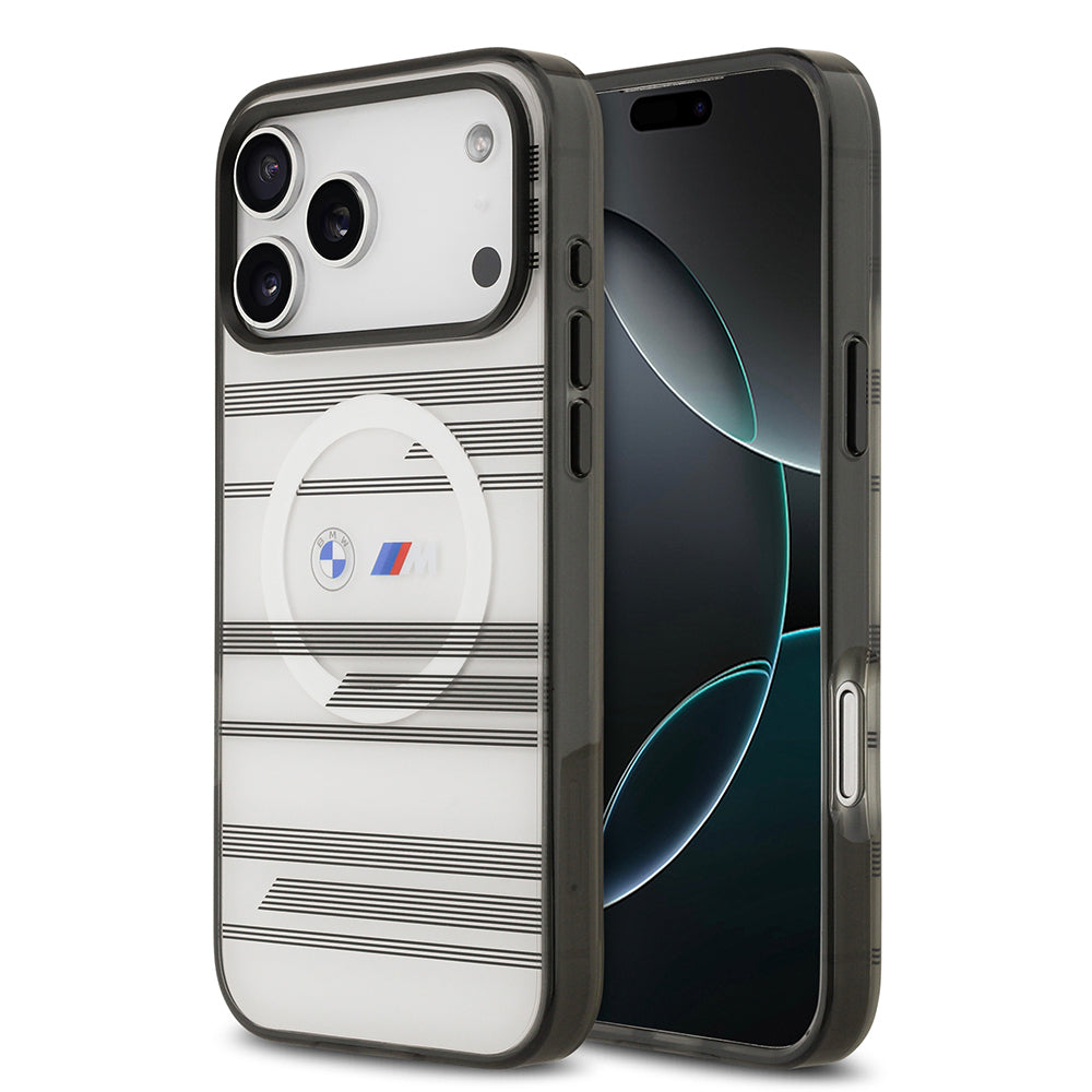 Apple iPhone 17 Pro Max Kılıf BMW Orjinal Lisanslı M-safe Şarj Özellikli Metal Kamera Butonlu Yatay Şeritli M Dizayn Kapak - Görsel 4