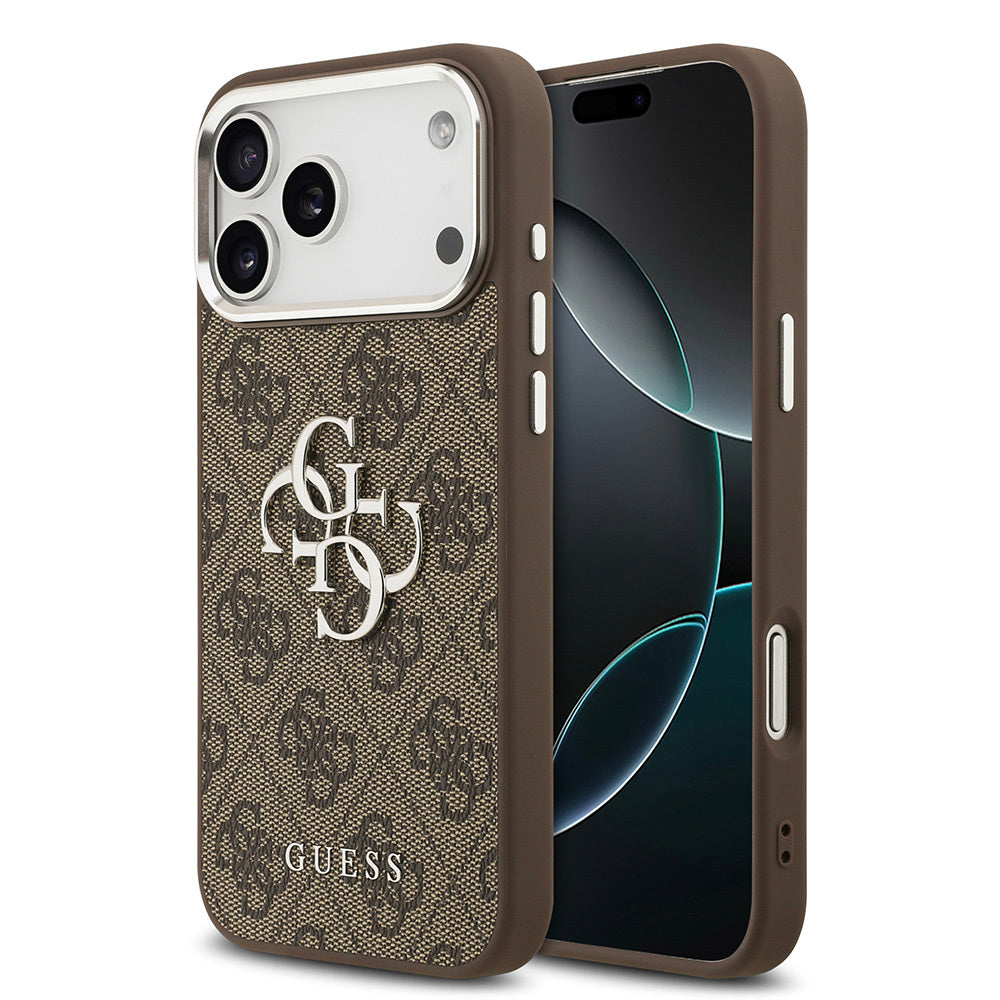 Apple iPhone 17 Pro Max Kılıf Guess Orjinal Lisanslı Gümüş Metal Kamera Çerçeveli 4G Desenli Metal Büyük 4G ve Yazı Logolu Kapak - Görsel 3