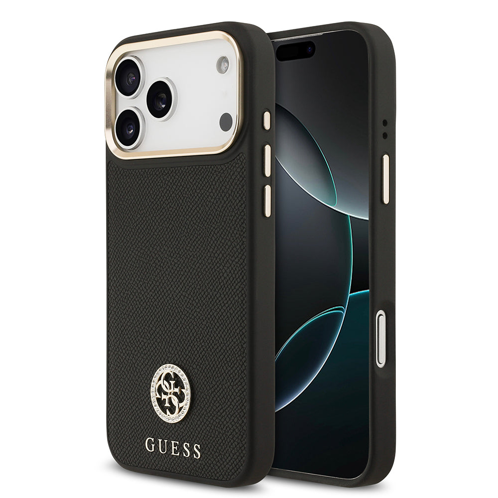 Apple iPhone 17 Pro Max Kılıf Guess Orjinal Lisanslı M-safe Şarj Özellikli Grained Yazı ve Taşlı 4G Logolu Kapak - Görsel 4