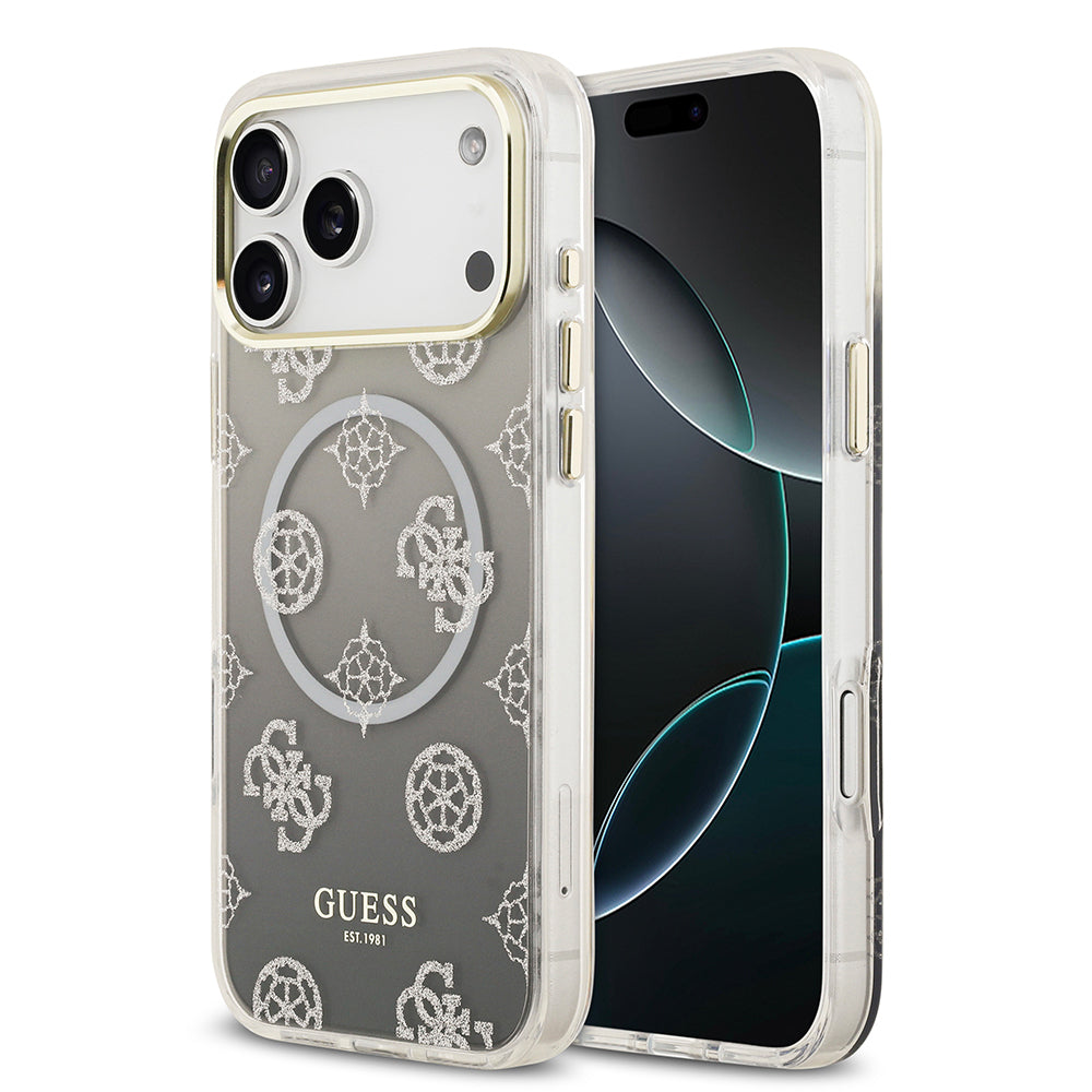 Apple iPhone 17 Pro Max Kılıf Guess Orjinal Lisanslı M-safe Şarj Özellikli Simli Peony Desenli Silikon Kapak - Görsel 3