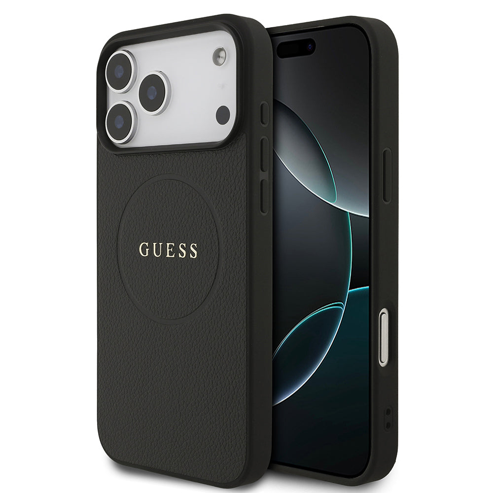 Apple iPhone 17 Pro Max Kılıf Guess Orjinal Lisanslı M-safe Şarj Özellikli Yazı Logolu PU Deri Kapak - Görsel 2