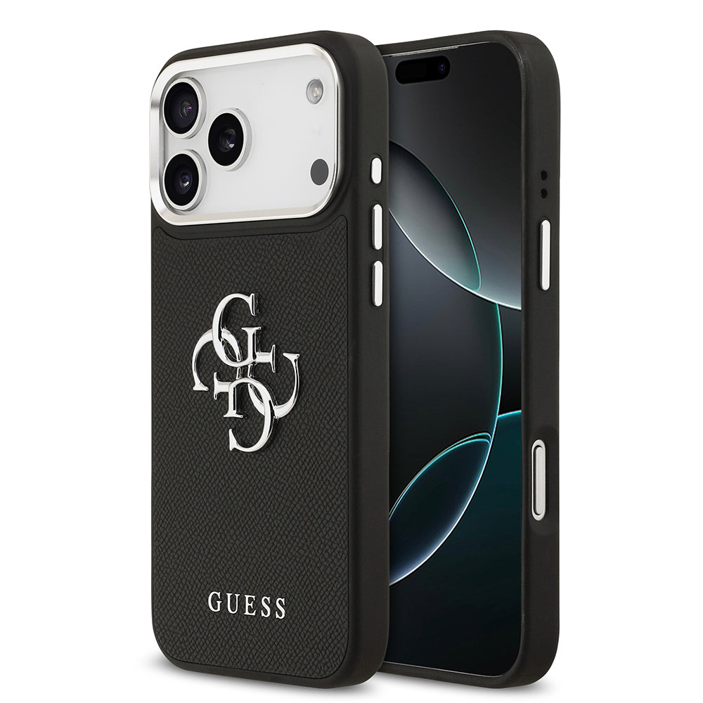 Apple iPhone 17 Pro Max Kılıf Guess Orjinal Lisanslı Metal Kamera Çerçeveli Metal Büyük 4G ve Yazı Logolu PU Deri Kapak - Görsel 2