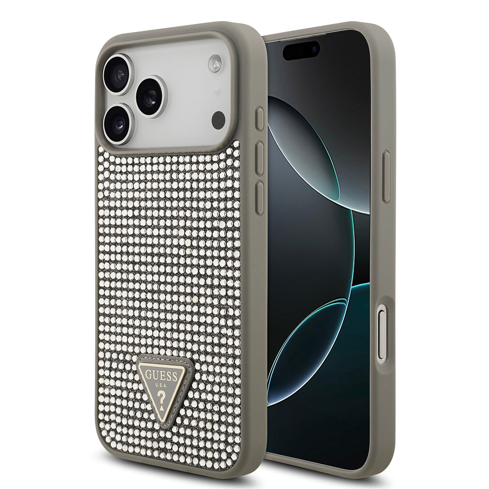 Apple iPhone 17 Pro Max Kılıf Guess Orjinal Lisanslı Taşlı Arka Yüzey Üçgen Logolu Kapak - Görsel 5