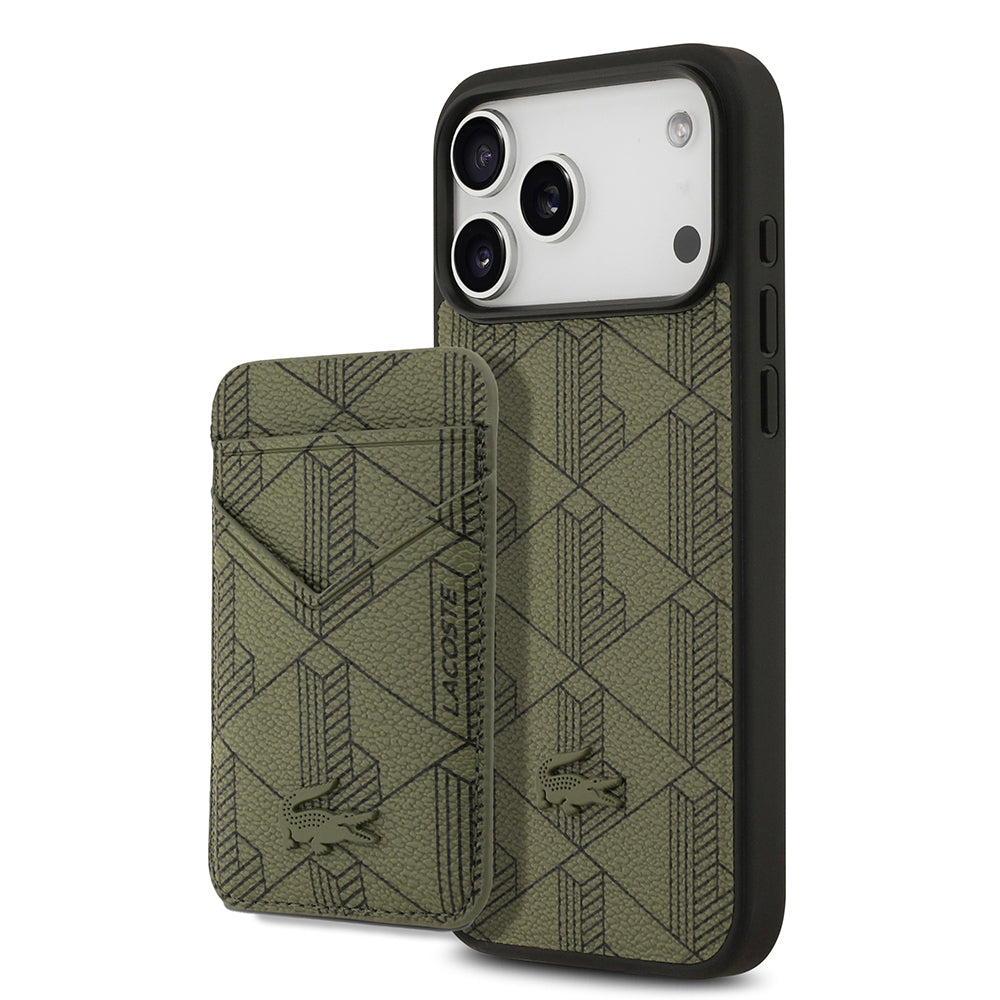 Apple iPhone 17 Pro Max Kılıf Lacoste Orjinal Lisanslı M-safe Şarj Özellikli PU Deri Tasarımlı Kartlıklı Karışık Monogram Desenli Kapak - Görsel 3