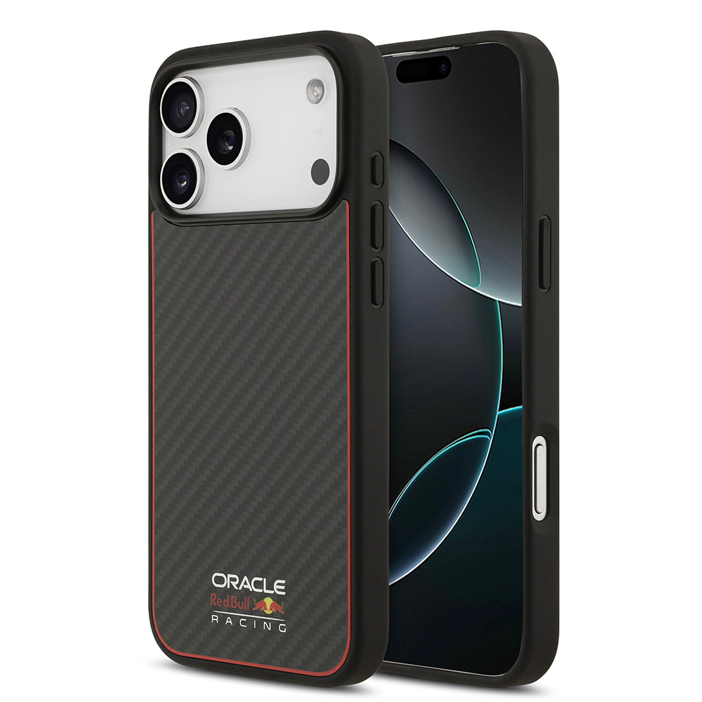 Apple iPhone 17 Pro Max Kılıf Redbull Orjinal Lisanslı M-safe Şarj Özellikli Karbon Fiber Parlayan Logolu Kevlar Kapak - Görsel 2