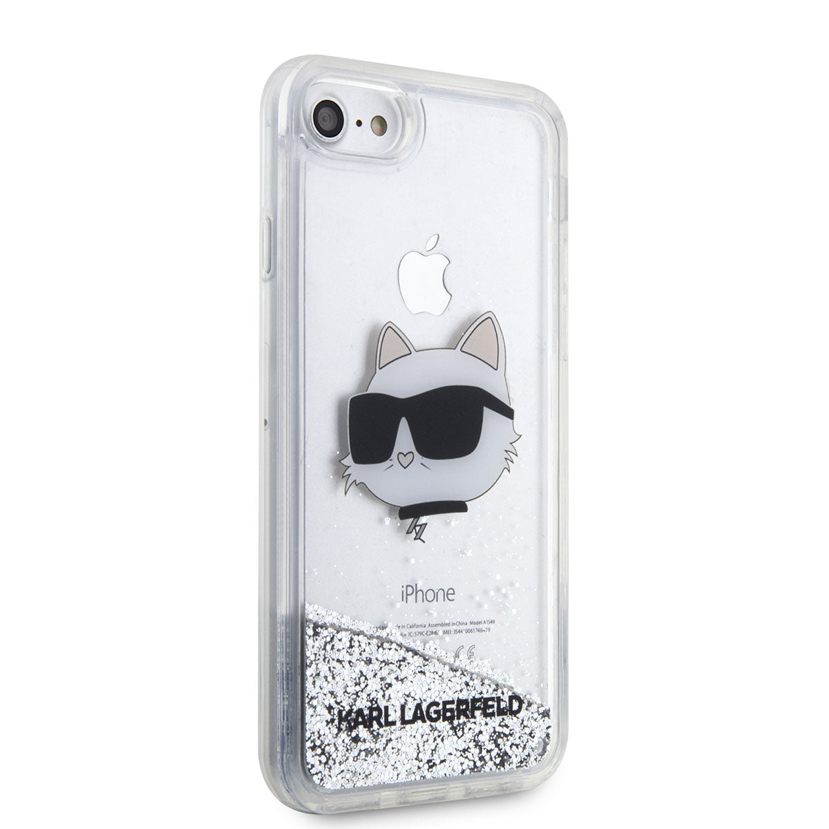 Apple iPhone SE 2022 Kılıf Karl Lagerfeld Sıvılı Simli Choupette Head Dizayn Kapak - Görsel 2