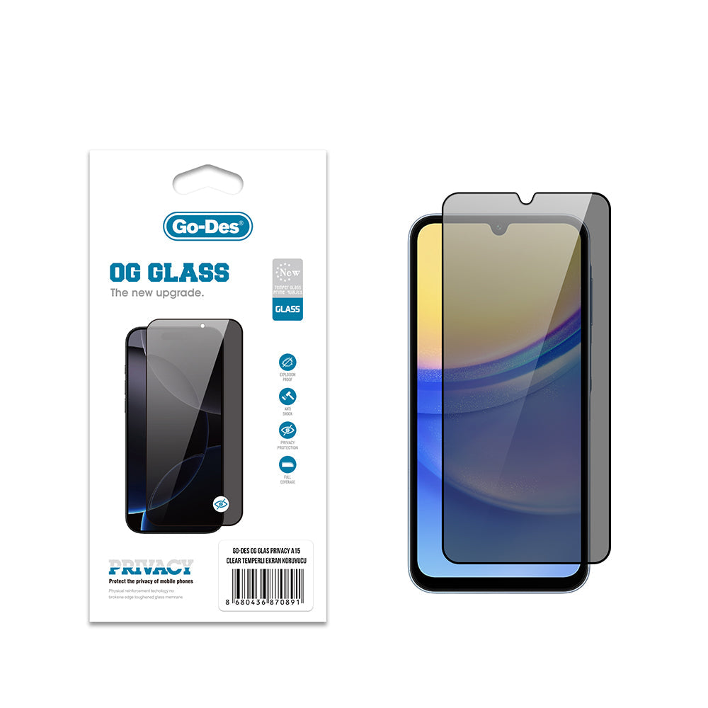 Galaxy A15 Go Des OG Glass Privacy Antistatik Temperli Cam Ekran Koruyucu - Görsel 2