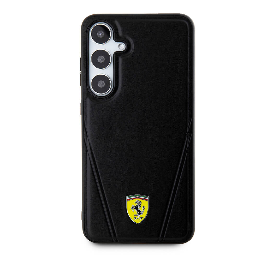 Galaxy S24 Kılıf Ferrari Orjinal Lisanslı M-safe Şarj Özellikli Sıcak Baskı V Çizgili Deri Kapak - Görsel 2