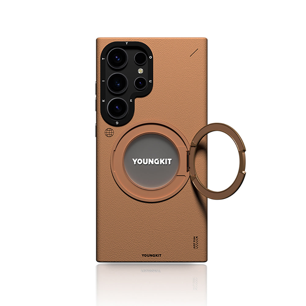 Galaxy S24 Ultra Kılıf M-safe Şarj Özellikli 360° Standlı Basit Mat Deri Desenli Youngkit Tech Leather Serisi Kapak - Görsel 4