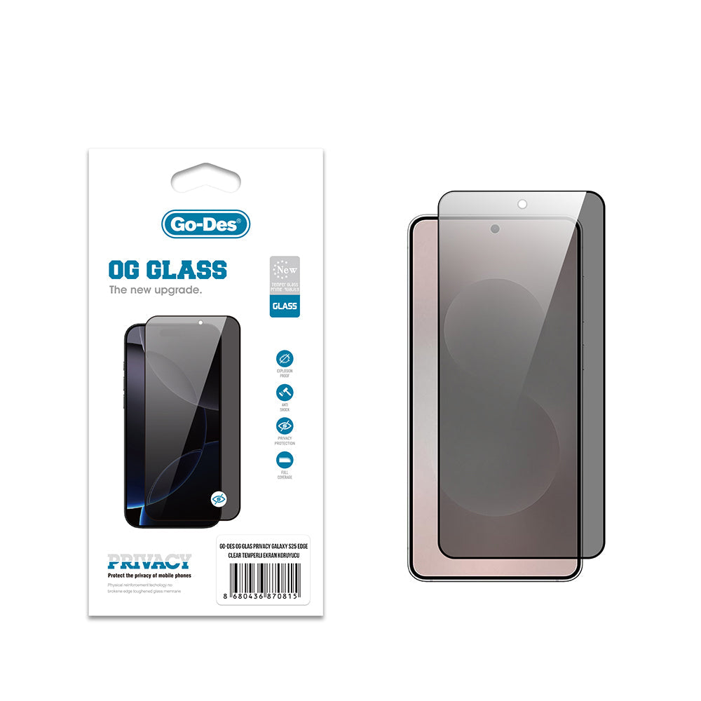 Galaxy S25 Edge Go Des OG Glass Privacy Antistatik Temperli Cam Ekran Koruyucu - Görsel 2
