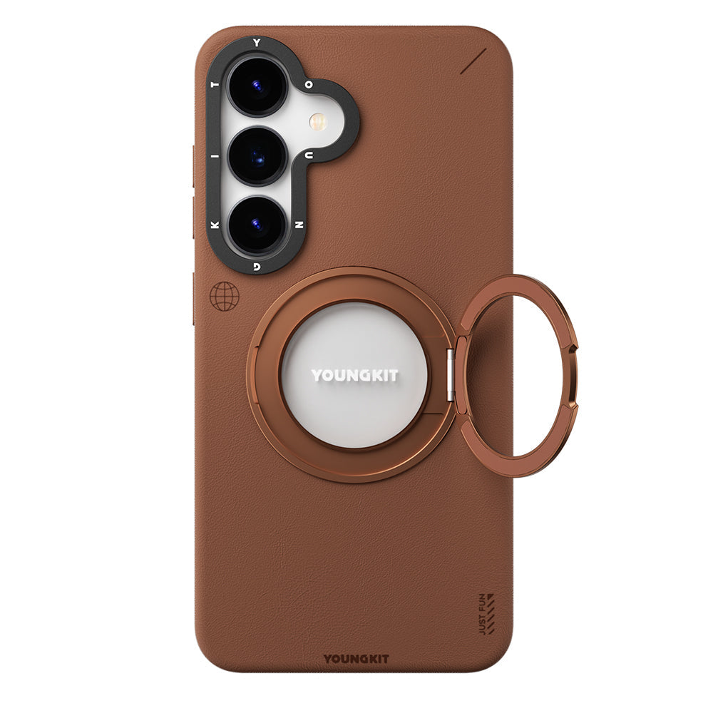 Galaxy S25 Kılıf M-safe Şarj Özellikli 360° Standlı Basit Mat Deri Desenli Youngkit Tech Leather Serisi Kapak - Görsel 4
