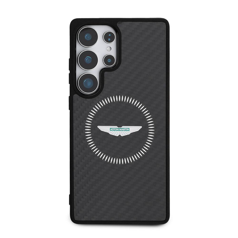 Galaxy S25 Ultra Kılıf Aston Martin Orjinal Lisanslı M-safe Şarj Özellikli Radyal Halka ve Karbon Fiber Tasarımlı Kapak - Görsel 2