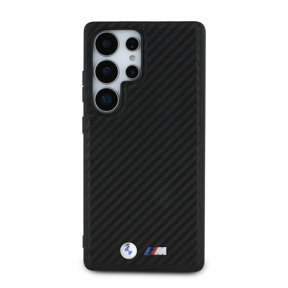 Galaxy S25 Ultra Kılıf BMW Orjinal Lisanslı M-safe Şarj Özellikli Karbon Fiber Tasarımlı ve Metal Logolu PU Deri Kapak - Görsel 2