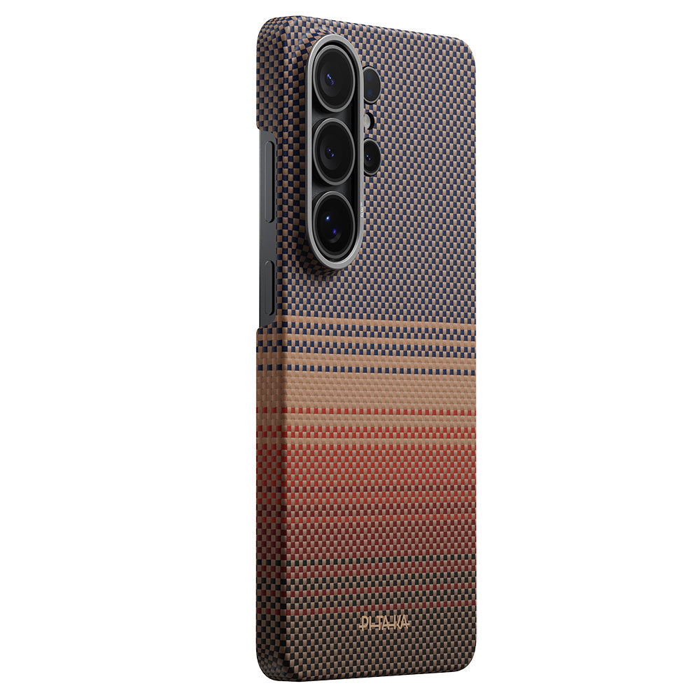 Galaxy S26 Ultra Kılıf M-safe Şarj Özellikli Aramid Fiber Pitaka Tactile Woven Sunset-Moonrise Serisi Kapak - Görsel 3