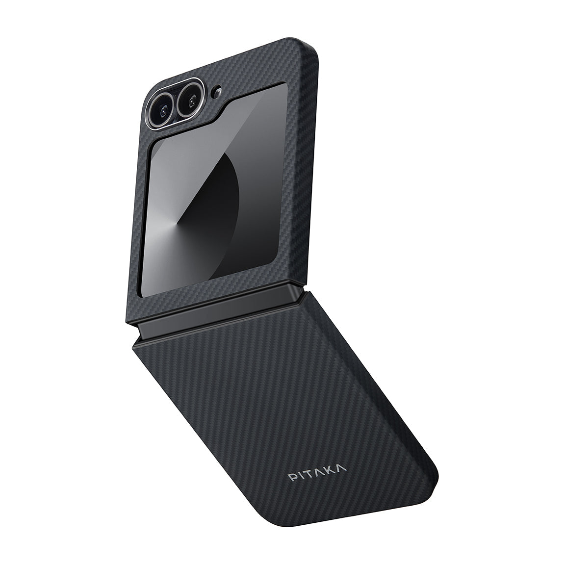 Galaxy Z Flip 6 Kılıf M-safe Şarj Özellikli 600D Aramid Fiber Pitaka Ultra-Slim Classic Serisi Black-Grey Twill Kapak - Görsel 2