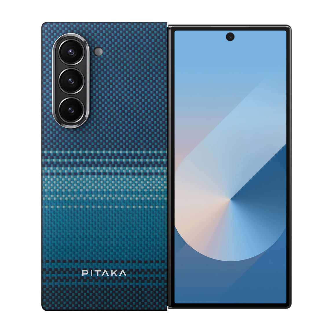 Galaxy Z Fold 6 Kılıf M-safe Şarj Özellikli Aramid Fiber Pitaka Tactile Woven Sunset-Moonrise Serisi Moonrise Kapak - Görsel 2