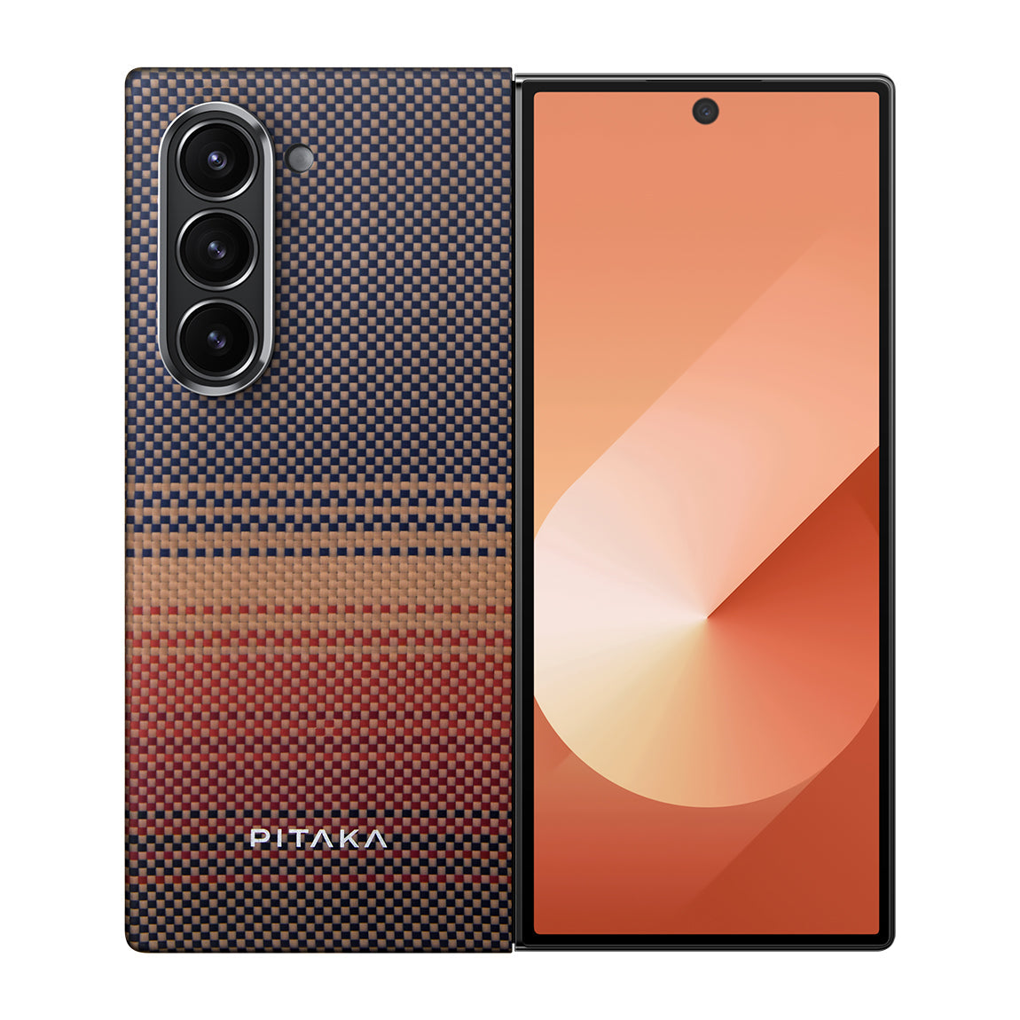 Galaxy Z Fold 6 Kılıf M-safe Şarj Özellikli Aramid Fiber Pitaka Tactile Woven Sunset-Moonrise Serisi Sunset Kapak - Görsel 2