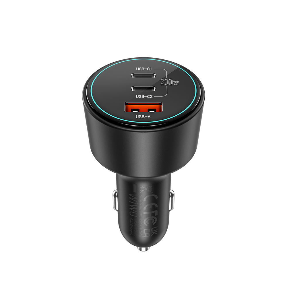 Wiwu Wi-QC026 Starship Serisi Hızlı Şarj Özellikli Dual Type-C + USB-A Portlu Araç Şarj Aleti 200W