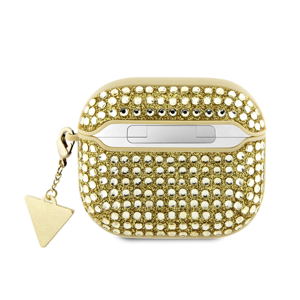 Apple Airpods 3. Nesil Kılıf Guess Orjinal Lisanslı Parıltılı Taş Kaplamalı Üçgen Logo Süs Zincirli Kapak - Görsel 2