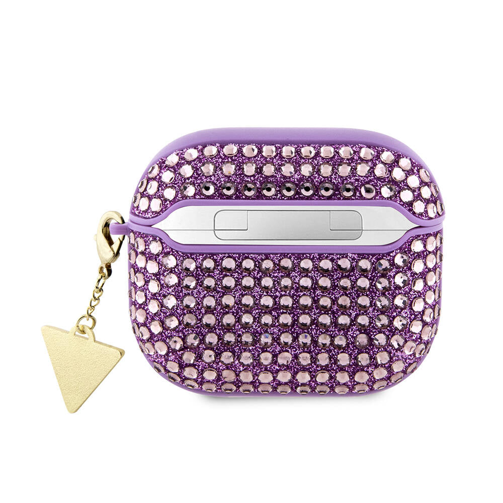 Apple Airpods 3. Nesil Kılıf Guess Orjinal Lisanslı Parıltılı Taş Kaplamalı Üçgen Logo Süs Zincirli Kapak - Görsel 6