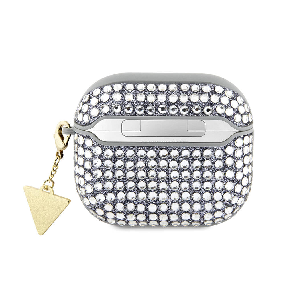 Apple Airpods 3. Nesil Kılıf Guess Orjinal Lisanslı Parıltılı Taş Kaplamalı Üçgen Logo Süs Zincirli Kapak - Görsel 7