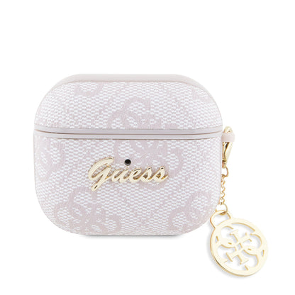 Apple Airpods 3.Nesil Kılıf Guess Orjinal Lisanslı 4G Desenli Metal Script Logolu 4G Charm PU Deri Kapak - Görsel 2