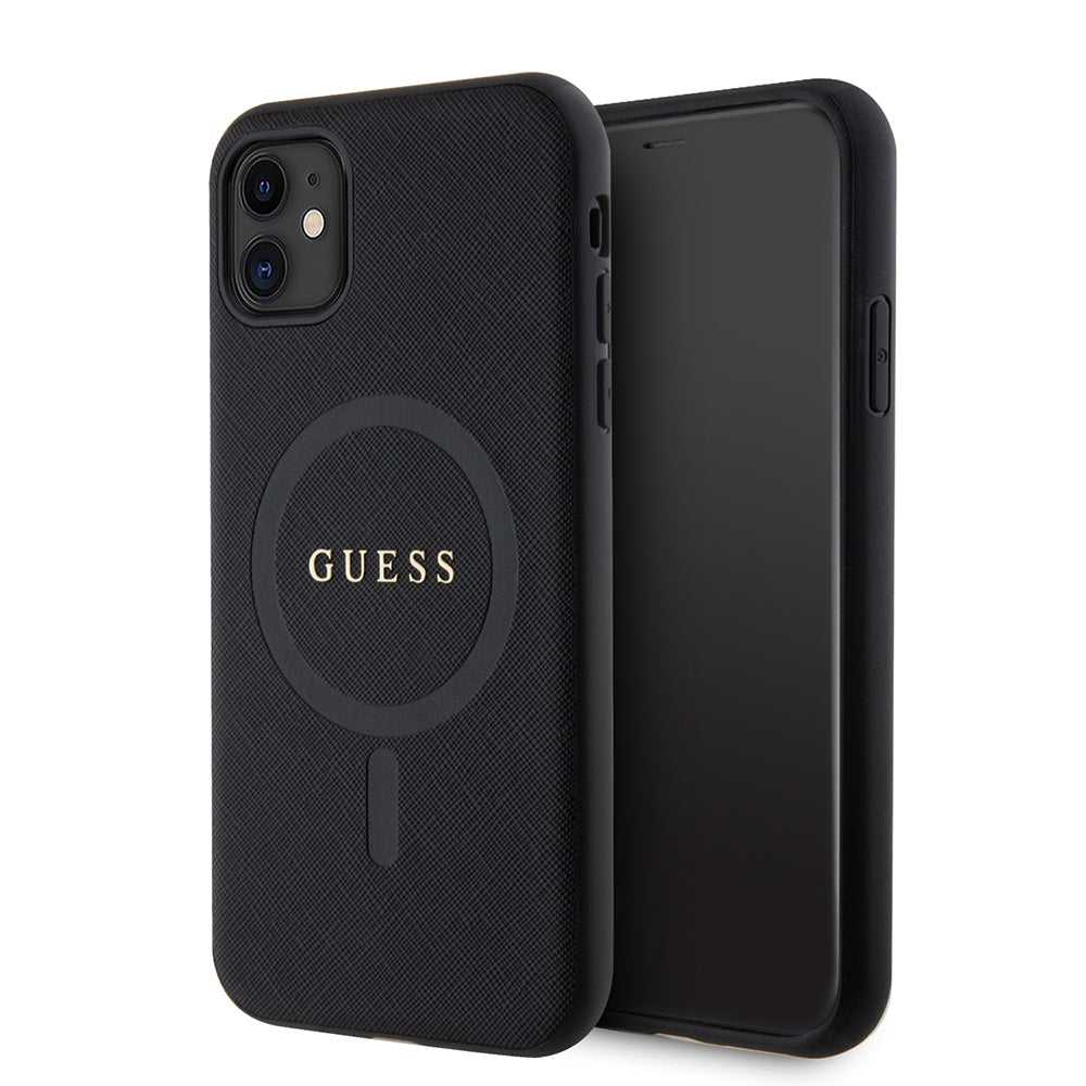 Apple iPhone 11 Kılıf Guess Orjinal Lisanslı M-safe Şarj Özellikli Yazı Logolu Saffiano Classic Kapak - Görsel 2