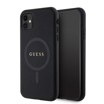 Apple iPhone 11 Kılıf Guess Orjinal Lisanslı M-safe Şarj Özellikli Yazı Logolu Saffiano Classic Kapak - Görsel 2