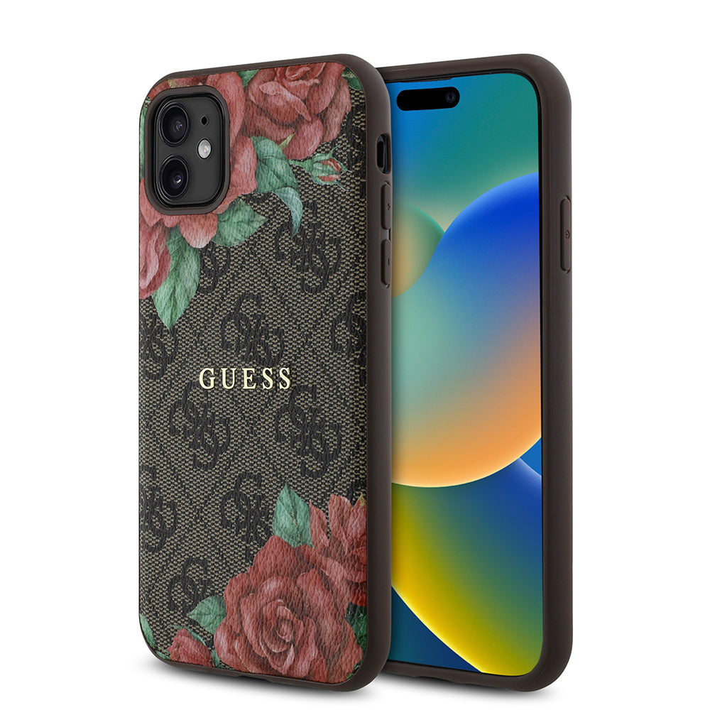 Apple iPhone 11 Kılıf Guess Orjinal Lisanslı M-safe Uyumlu Gül Baskılı 4G Desenli Yazı Logolu Kapak - Görsel 2