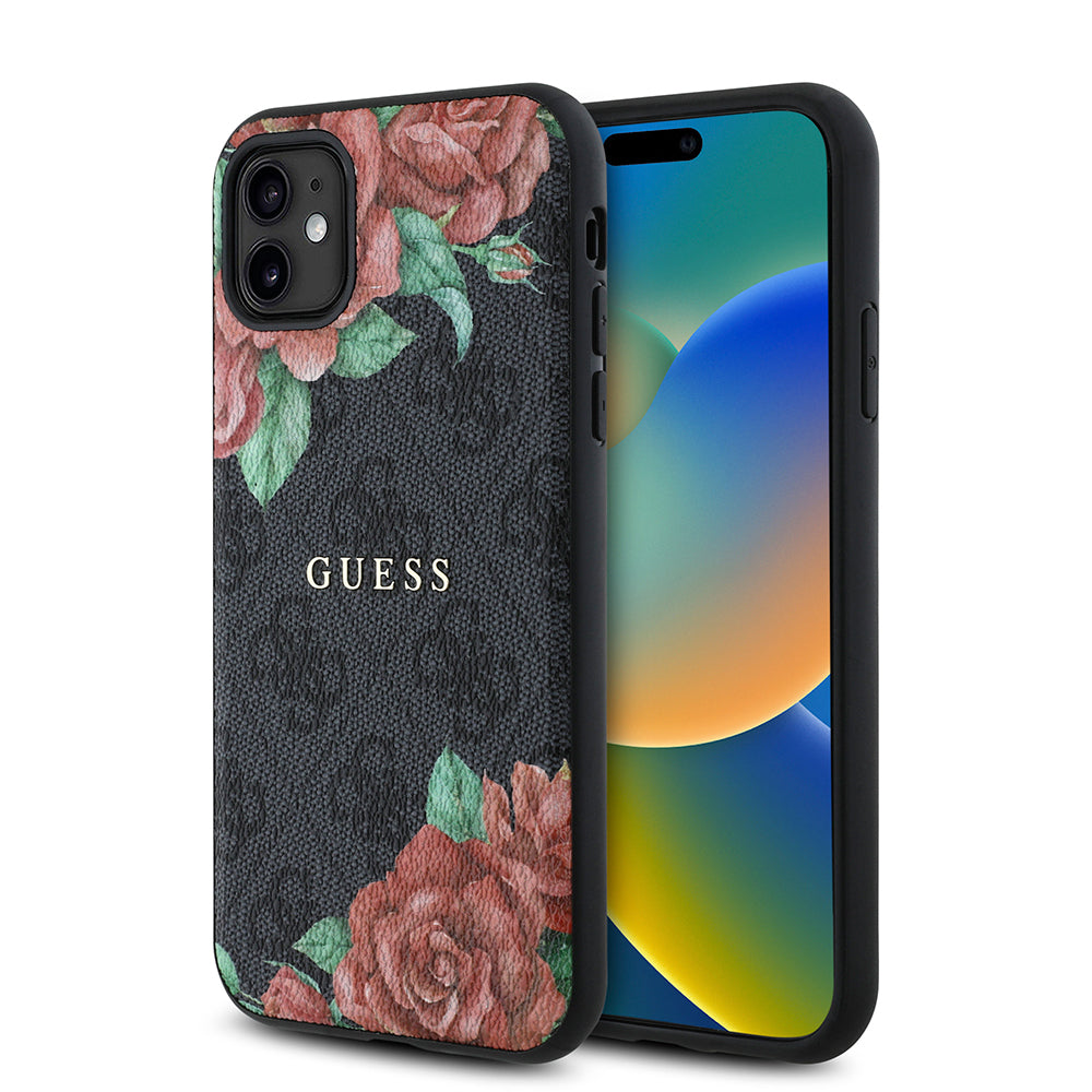Apple iPhone 11 Kılıf Guess Orjinal Lisanslı M-safe Uyumlu Gül Baskılı 4G Desenli Yazı Logolu Kapak - Görsel 3