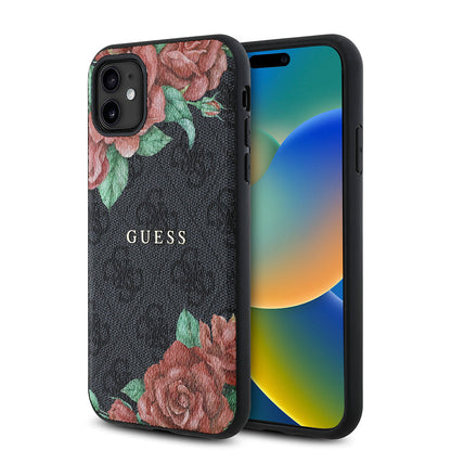 Apple iPhone 11 Kılıf Guess Orjinal Lisanslı M-safe Uyumlu Gül Baskılı 4G Desenli Yazı Logolu Kapak - Görsel 3