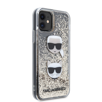 Apple iPhone 11 Kılıf Karl Lagerfeld Sıvılı Simli K&C Head Dizayn Kapak - Görsel 2