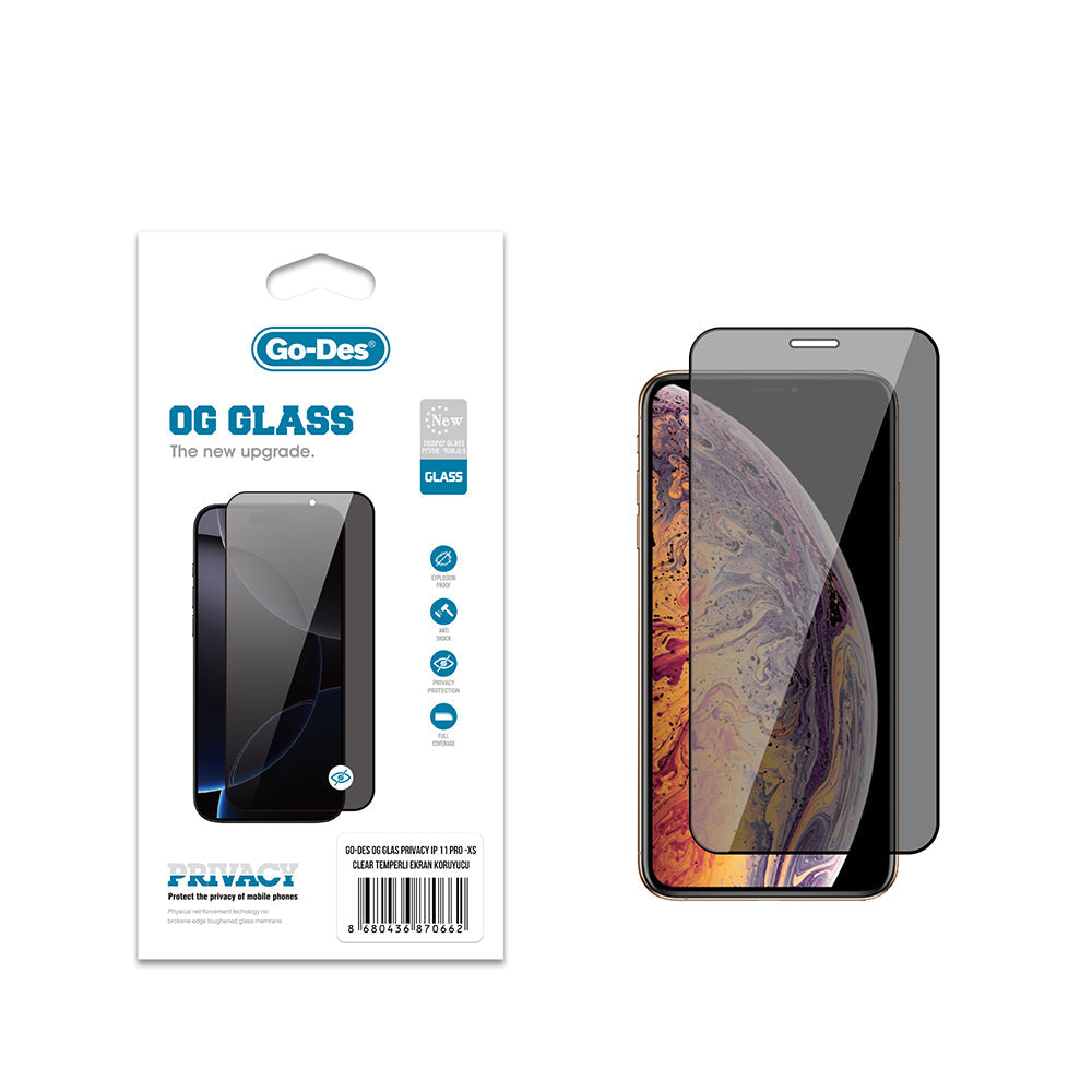 Apple iPhone 11 Pro Go Des OG Glass Privacy Antistatik Temperli Cam Ekran Koruyucu - Görsel 2