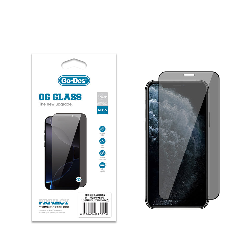 Apple iPhone 11 Pro Max Go Des OG Glass Privacy Antistatik Temperli Cam Ekran Koruyucu - Görsel 2