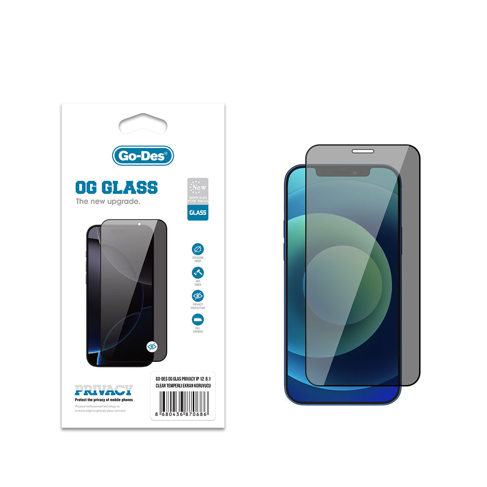 Apple iPhone 12 Go Des OG Glass Privacy Antistatik Temperli Cam Ekran Koruyucu - Görsel 2