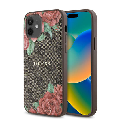 Apple iPhone 12 Kılıf Guess Orjinal Lisanslı M-safe Şarj Özellikli Gül Baskılı 4G Desenli Yazı Logolu Kapak - Görsel 2
