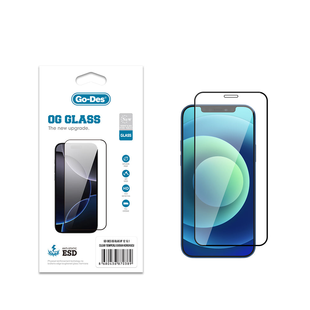 Apple iPhone 12 Pro Go Des OG Glass Antistatik Temperli Cam Ekran Koruyucu - Görsel 2