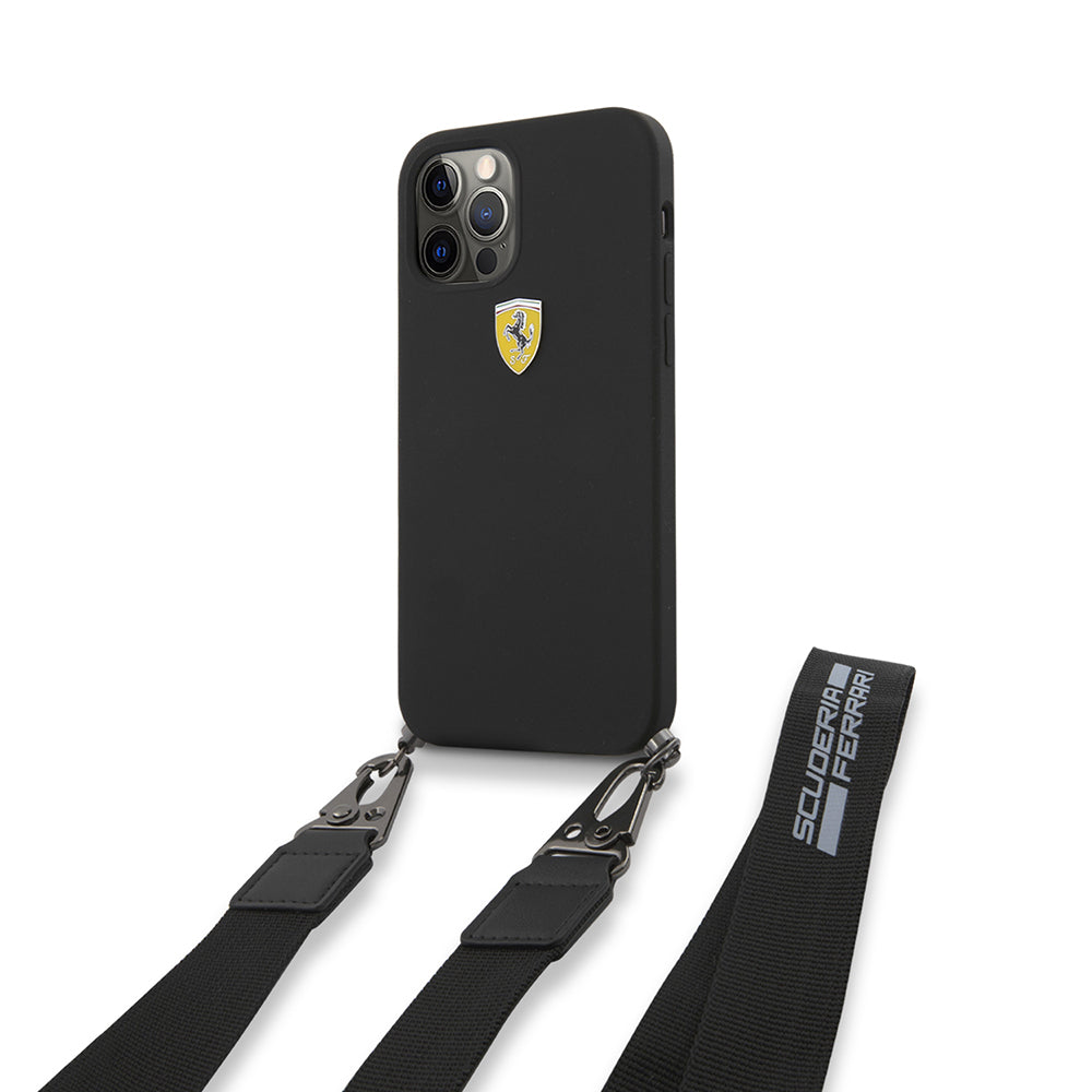 Apple iPhone 12 Pro Kılıf Ferrari Orjinal Lisanslı Askılı Metal Logolu Kapak - Görsel 2