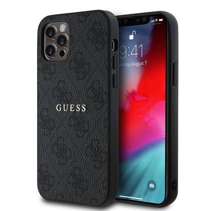 Apple iPhone 12 Pro Kılıf Guess Orjinal Lisanslı M-safe Şarj Özellikli 4G Desen Yazı Logolu Kapak - Görsel 3